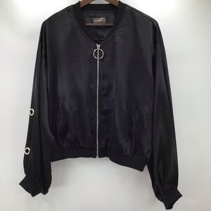 Elegant Black Satin Bomber Jacket and  Crop Pant Set